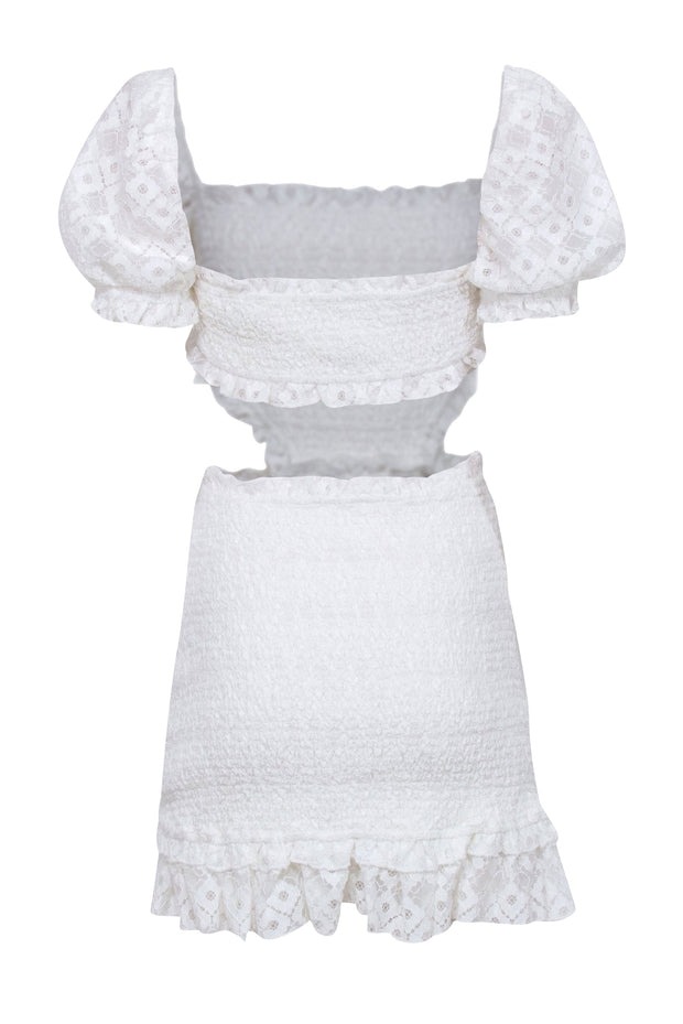 Current Boutique-Lovers + Friends - White Smocked Mini Dress w/ Lace Puff Sleeves Sz M