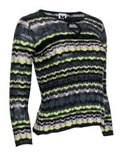 Current Boutique-M Missoni - Lime Green & Dark Blue Sweater w/ Bows Sz S