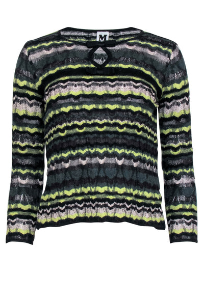 Current Boutique-M Missoni - Lime Green & Dark Blue Sweater w/ Bows Sz S