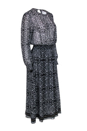 Current Boutique-MISA Los Angeles - Black & Cream Print Semi Sheer Maxi Dress Sz S
