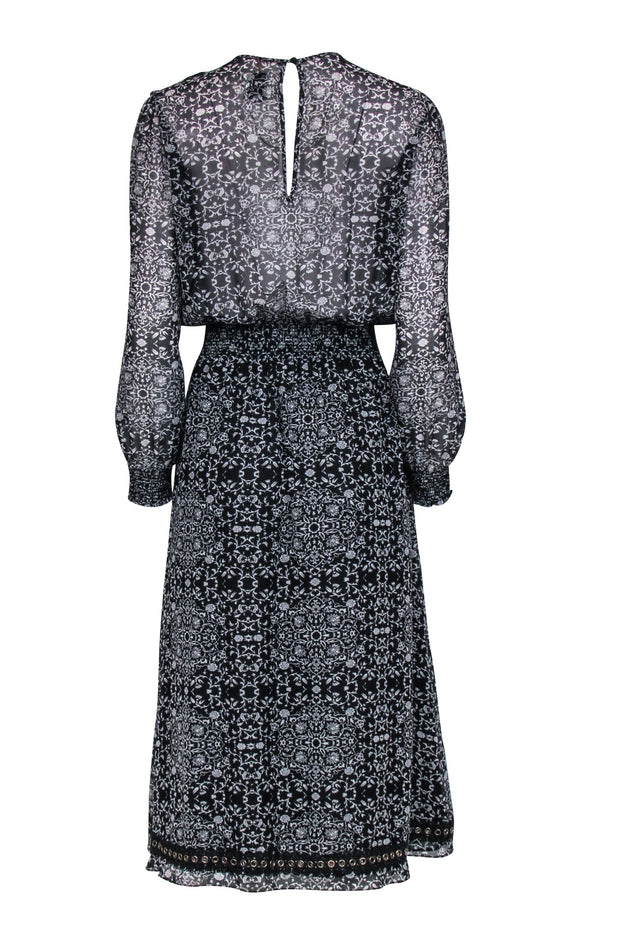 Current Boutique-MISA Los Angeles - Black & Cream Print Semi Sheer Maxi Dress Sz S