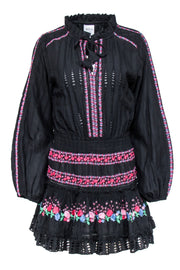 Current Boutique-MISA Los Angeles - Black w/ Pink & Blue Floral Embroidery Dress Sz S