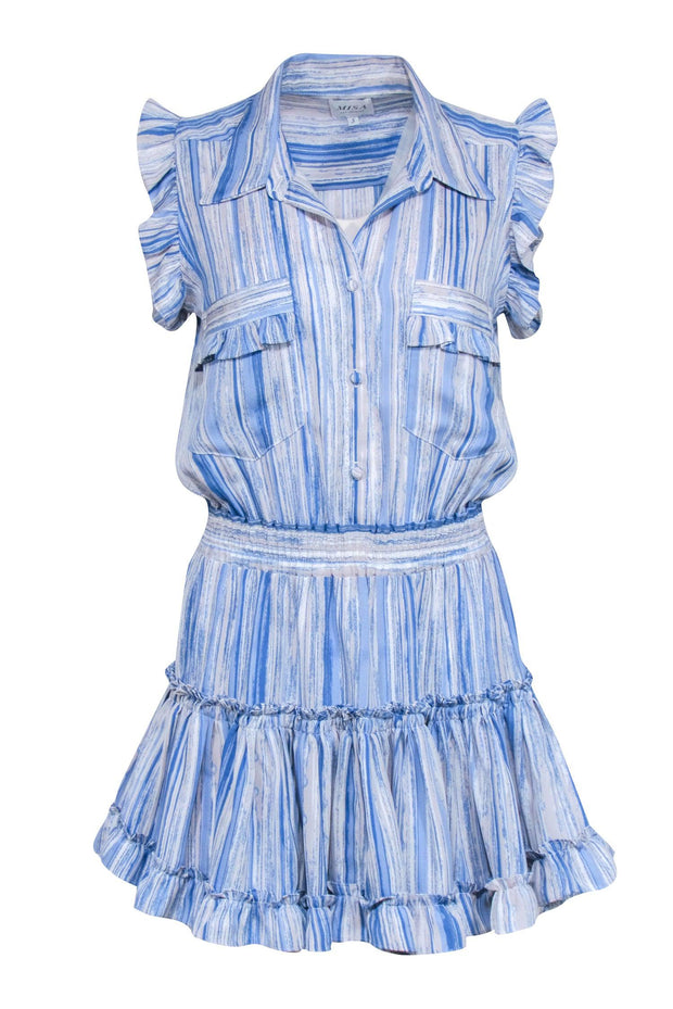 Current Boutique-MISA Los Angeles - Blue & Cream Print Ruffled Tiered Mini Dress Sz S