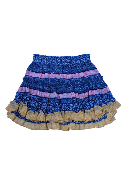 Current Boutique-MISA Los Angeles - Blue, Pink, & Yellow Paisley Print Ruffled Mini Skirt Sz S