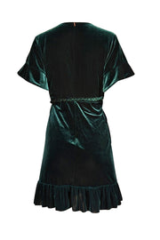 Current Boutique-MISA Los Angeles - Dark Green Velvet Mini Wrap Dress Sz S