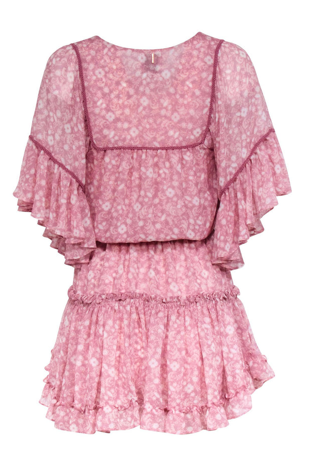Current Boutique-MISA Los Angeles - Dusty Pink Floral Smocked Waist Dress Sz XS