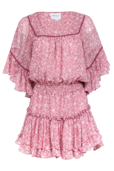 Current Boutique-MISA Los Angeles - Dusty Pink Floral Smocked Waist Dress Sz XS