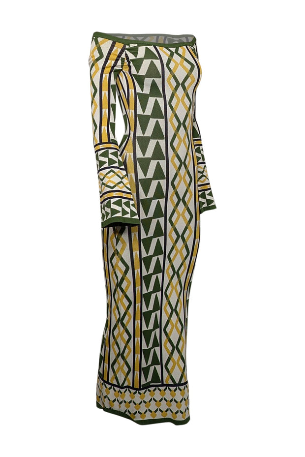 Current Boutique-MISA Los Angeles - Green, Cream, & Yellow Print Off The Shoulder Dress Sz XS