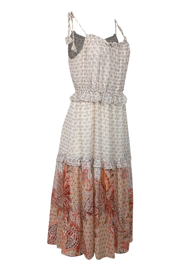 Current Boutique-MISA Los Angeles - Pink, Ivory, & Peach Paisley Print Ruffled Midi Dress Sz M