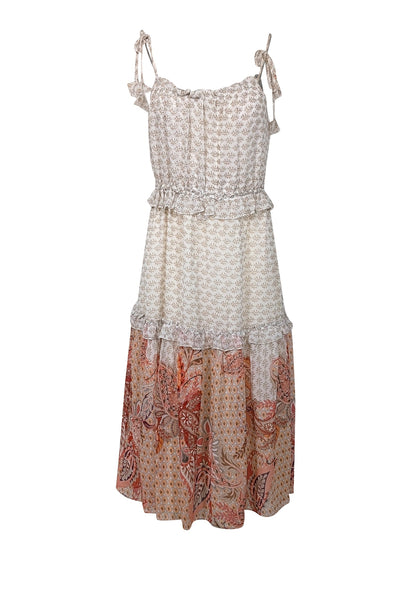 Current Boutique-MISA Los Angeles - Pink, Ivory, & Peach Paisley Print Ruffled Midi Dress Sz M