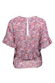 Current Boutique-MISA Los Angeles - Pink & Slate Blue Floral Print Ruffled Blouse Sz XS