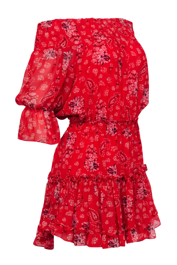 Current Boutique-MISA Los Angeles - Red Print Smocked Waist Mini Dress Sz M