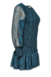 Current Boutique-MISA Los Angeles - Teal & Black Snakeskin Print Smocked Chiffon Dress Sz M