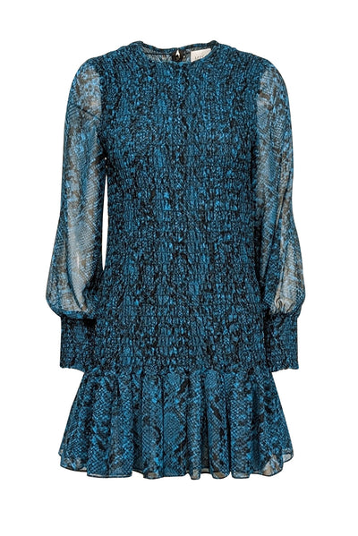 Current Boutique-MISA Los Angeles - Teal & Black Snakeskin Print Smocked Chiffon Dress Sz M