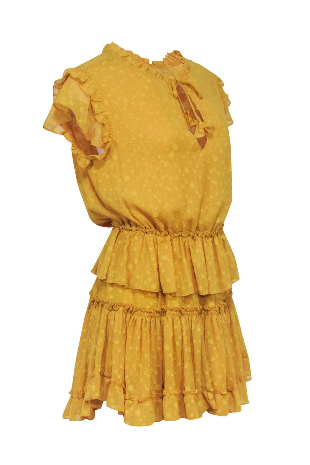 Current Boutique-MISA Los Angeles - Yellow Textured Ruffle Short Sleeve Dress Sz S