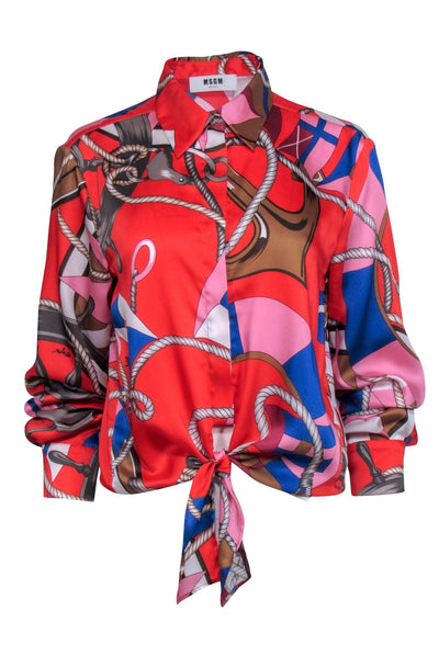 Current Boutique-MSGM - Red & Multi Color Rope Print Button Down Shirt Sz 8