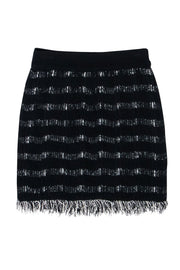 Current Boutique-M.M.LaFleur - Black & White Woven Knit Fringe Hem Skirt Sz XS