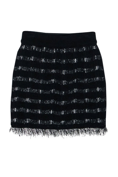 Current Boutique-M.M.LaFleur - Black & White Woven Knit Fringe Hem Skirt Sz XS