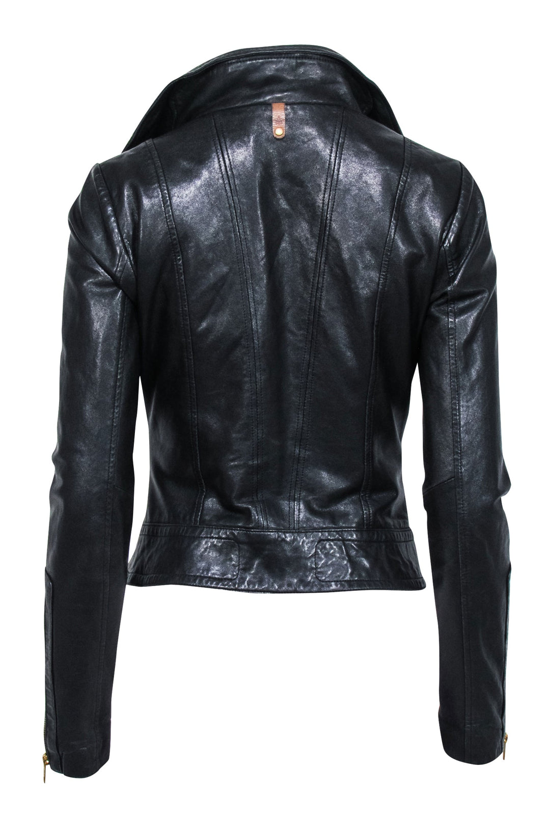 JOIE LEATHER BLACK JACKET UNEVEN HEM BACK high quality INLAY SIZE XS