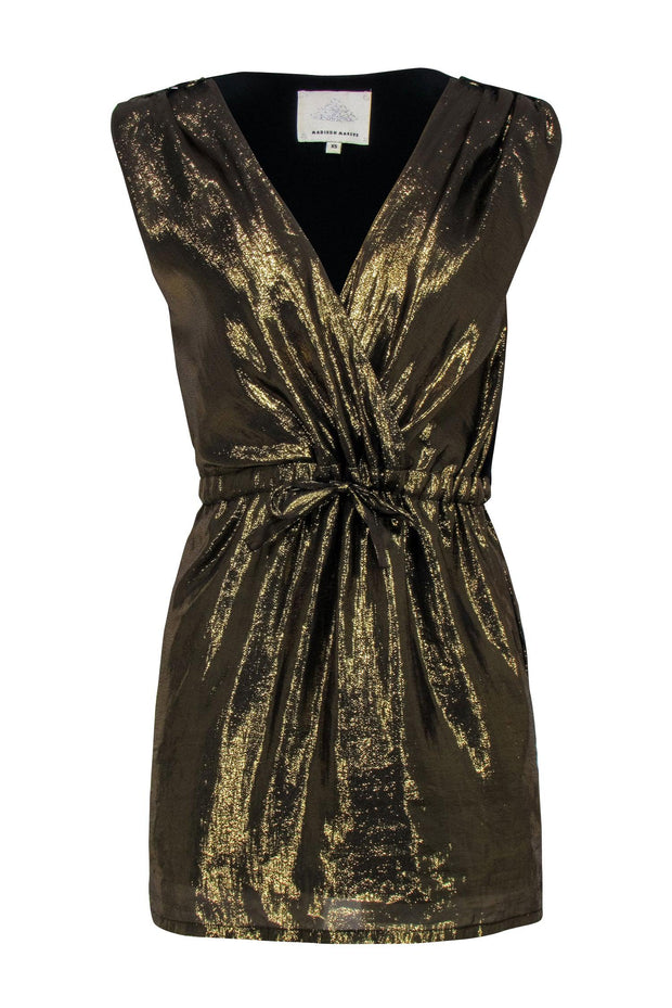 Current Boutique-Madison Marcus - Gold Metallic Sleeveless Drawstring Dress Sz XS