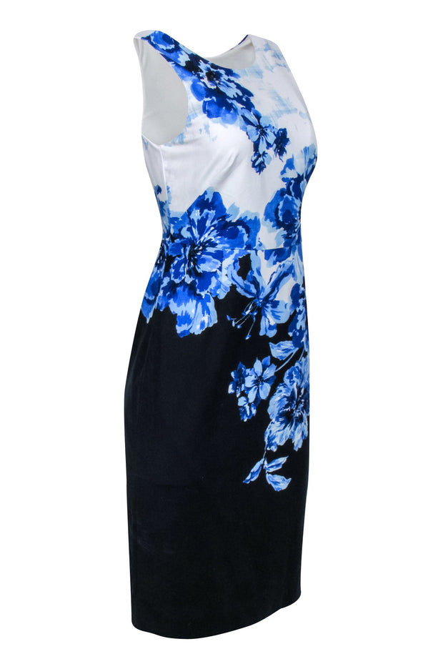 Current Boutique-Maeve - Black Contrast Sheath Dress w/ Blue Floral Print Sz 4