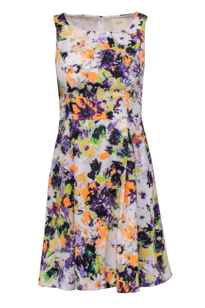 Current Boutique-Maeve - White w/ Orange, Purple, and Green Abstract Floral Print Dress Sz 0