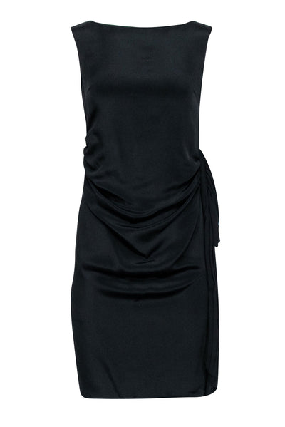 Current Boutique-Magaschoni - Black Silk Ruched Sleeveless Dress Sz 2