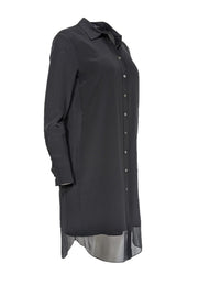 Current Boutique-Magaschoni - Black Silk Shirtdress w/ Semi-Sheer Hem Sz 6