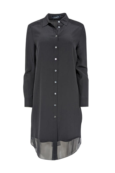 Current Boutique-Magaschoni - Black Silk Shirtdress w/ Semi-Sheer Hem Sz 6