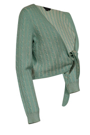 Current Boutique-Magaschoni - Mint Green Cable Knit Cashmere Tie Front Cardigan Sz L