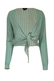 Current Boutique-Magaschoni - Mint Green Cable Knit Cashmere Tie Front Cardigan Sz L