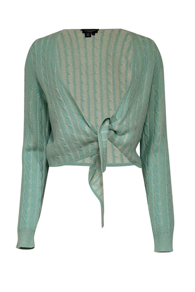 Current Boutique-Magaschoni - Mint Green Cable Knit Cashmere Tie Front Cardigan Sz L