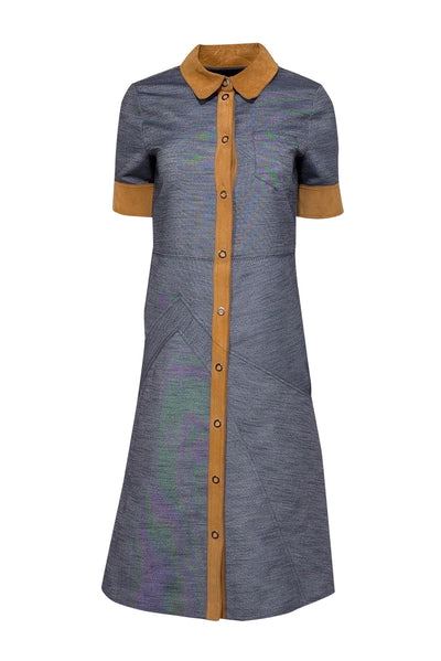 Current Boutique-Maison Martin Margiela - Grey Chambray Denim w/ Tan Suede Trim Dress Sz 4