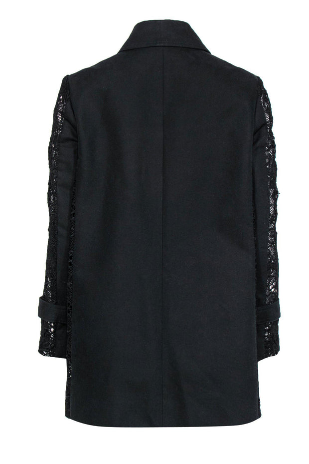 Current Boutique-Maje - Black Button-Up Jacket w/ Lace Sleeves Sz M