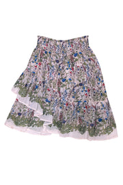 Current Boutique-Maje - Cream w/ Green, Blue, & Red, Floral Print Ruffled Skirt Sz 6