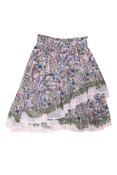 Current Boutique-Maje - Cream w/ Green, Blue, & Red, Floral Print Ruffled Skirt Sz 6