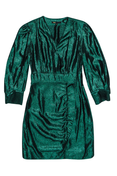 Current Boutique-Maje - Green Metallic Long Sleeve Dress Sz 2