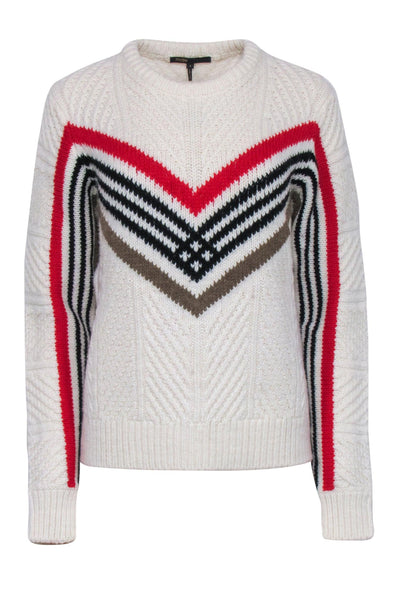 Current Boutique-Maje - Ivory w/ Red, Black, & Tan Print Knit Sweater Sz 4