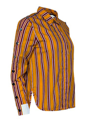 Current Boutique-Maje - Orange, Pink, Burgundy & Black Striped Button Down Shirt Sz M