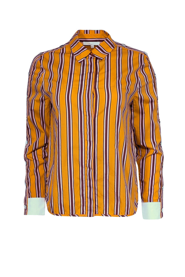 Current Boutique-Maje - Orange, Pink, Burgundy & Black Striped Button Down Shirt Sz M