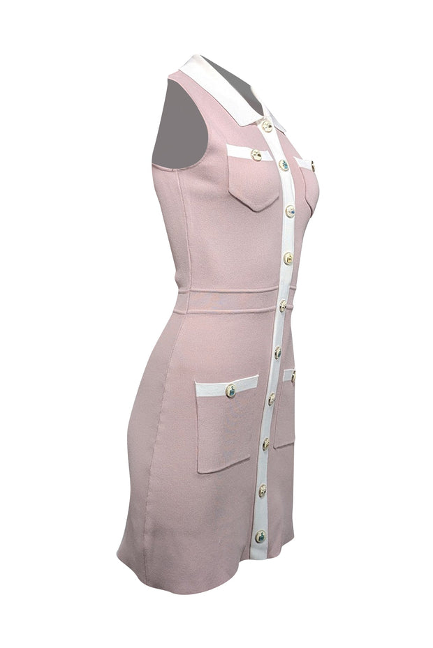 Current Boutique-Maje - Pink & Ivory Sleeveless Button Front Knit Dress Sz 4