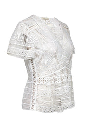 Current Boutique-Maje - White Eyelet Lace Peplum Top Sz XL