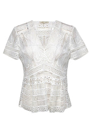 Current Boutique-Maje - White Eyelet Lace Peplum Top Sz XL