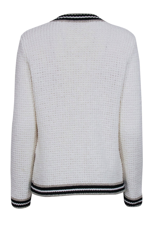 Current Boutique-Maje - White Knit Cardigan w/ Contrast Metallic Trim Sz 8