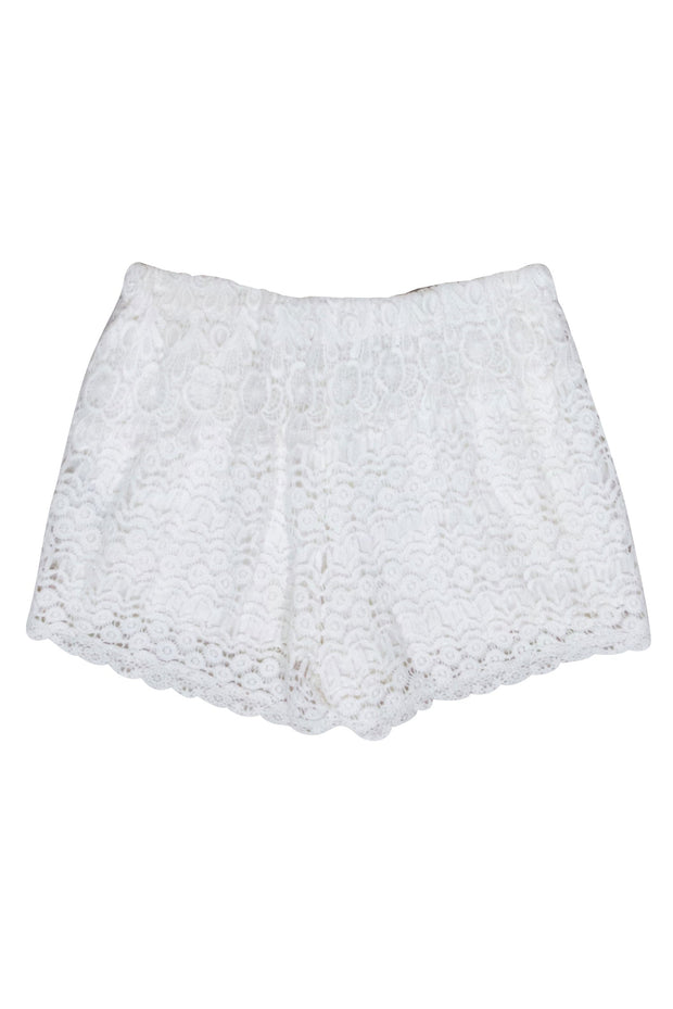 Current Boutique-Maje - White Lace Shorts w/ Grey & Blue Trim Sz 6