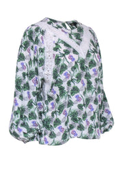 Current Boutique-Maje - White, Purple, & Green Palm Print Top Sz 4