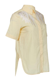 Current Boutique-Maje - Yellow Short Sleeve Button Front Top w/ White Embroider Shoulder Detail Sz S
