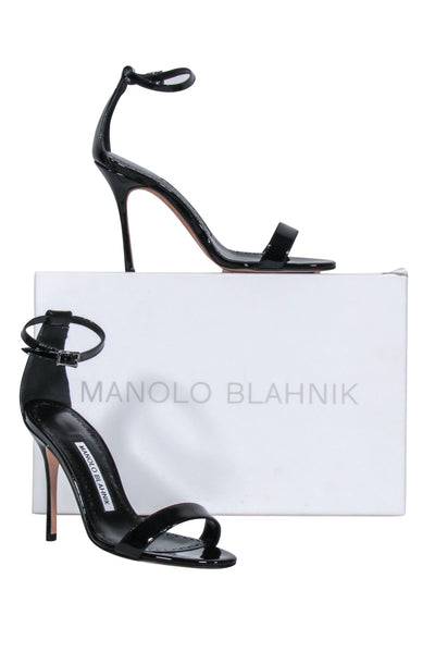 Current Boutique-Manolo Blahnik - Black Patent Leather "Annesa" Strappy Pumps Sz 5