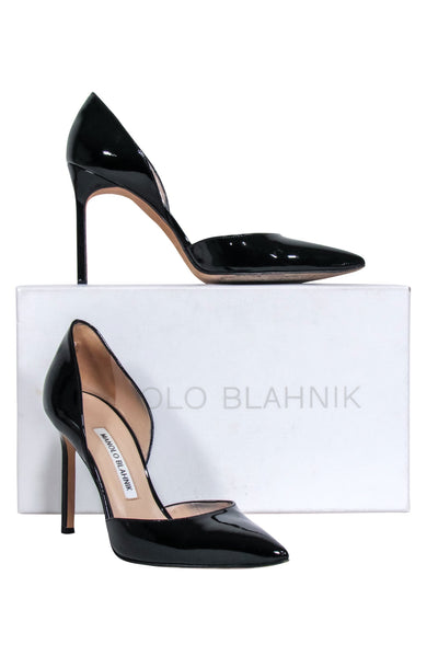 Current Boutique-Manolo Blahnik - Black Patent Leather Pointed Toe Pumps Sz 7.5