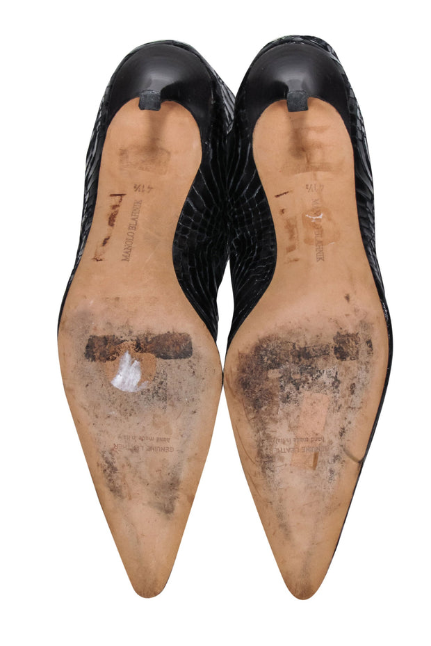 Current Boutique-Manolo Blahnik - Black Snakeskin Heeled Short Boots Sz 11.5